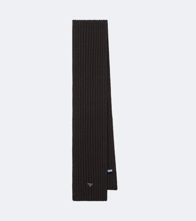 Prada Ribbed-knit Virgin Wool Scarf In Brown
