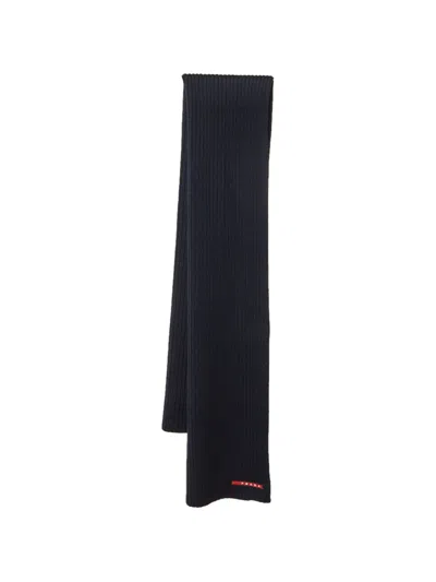 Pre-owned Prada Ribbed-knit Wool Scarf In Blue