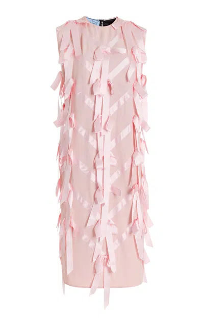 PRADA RIBBON-EMBROIDERED SATIN MIDI DRESS