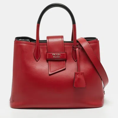 Pre-owned Prada Ribbon Red/black Soft Leather Tote