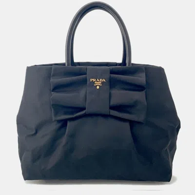 Pre-owned Prada Ribbon Tote Bag Black Nylon
