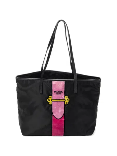 Pre-owned Prada Ricamo Trompe L'oeil Tote Bag In Black