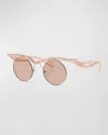 Prada Rimless Mixed-media Round Sunglasses In Lite Brown