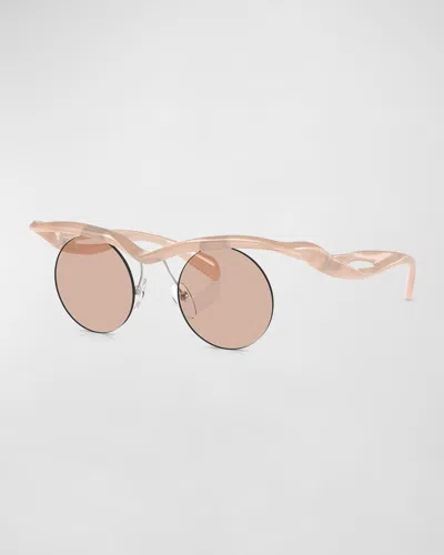 Prada Rimless Mixed-media Round Sunglasses In Lite Brown
