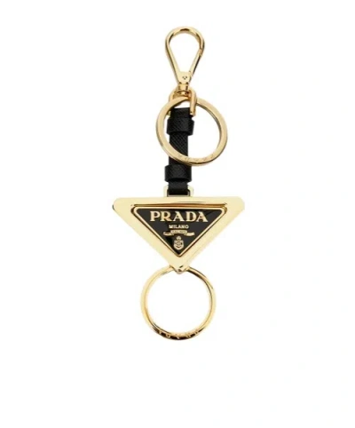 Prada Triangle-logo Keyring In Nude