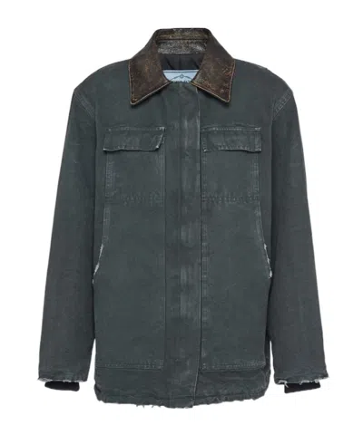 PRADA PRADA DISTRESSED ZIPPED JACKET