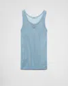 Prada Womens Light Blue Sleeveless Triangle-plaque Cotton Mesh Top In Astral Blue