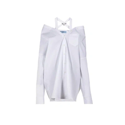 Prada Robe Courte En Popeline In White