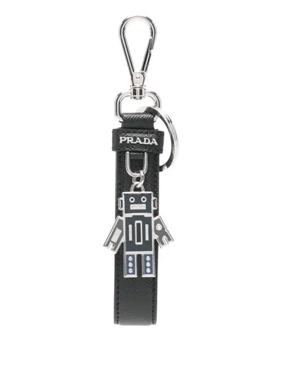 Prada Robot-charm Keyring In Black