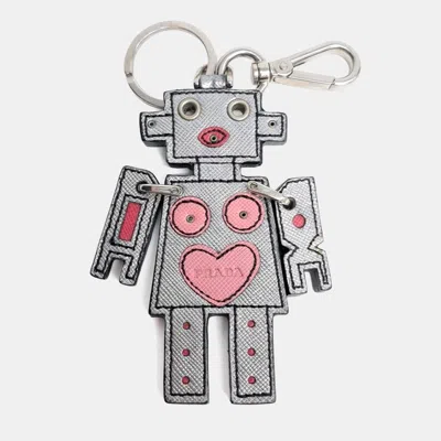 Pre-owned Prada Robot Grey/multicolor Leather Keyring And Bag Charm