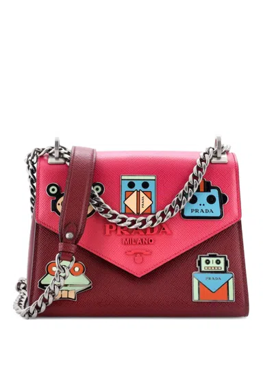 Pre-owned Prada Robot Patches Envelope Flap Chain Saffiano Leather Small Shoulder Bag In Pink