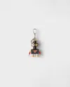 Prada Robot Plexiglas And Saffiano Leather Keychain Charm In Black
