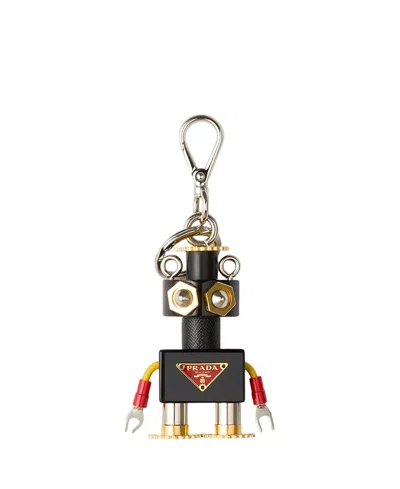 Prada Robot Plexiglas And Saffiano Leather Keychain Charm In Pink
