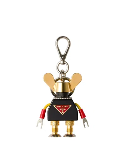 Prada Robot Plexiglas And Saffiano Leather Keychain Charm In White