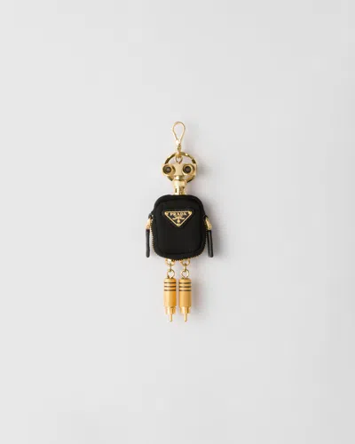 Prada Robot Re-nylong Bag Charm In Schwarz