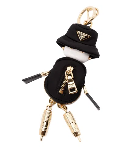 Prada Triangle-logo Soft Robot Keyring In Black