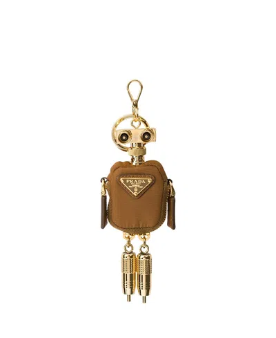 Prada Robot Re-nylon Keychain Charm In Red