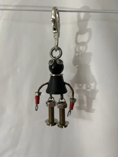 Pre-owned Prada Robot Saffiano Keychain Bag Charm Luxury Designer In Black