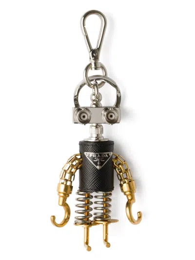 Prada Robot Saffiano Leather Bag Charm In Silver