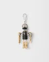 Prada Robot Saffiano Leather Key Ring Charm In Black