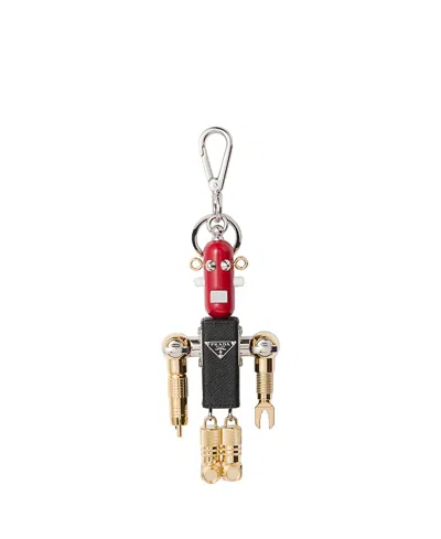PRADA ROBOT SAFFIANO LEATHER KEY RING CHARM