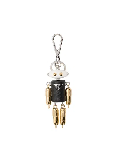 Prada Robot Saffiano Leather Key Ring Charm In Gold