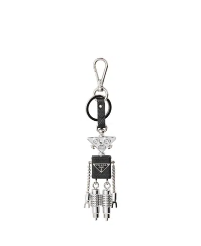 Prada Robot Saffiano Leather Keychain Charm In Purple