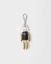 Prada Robot Leather Keyring Charm In Gold