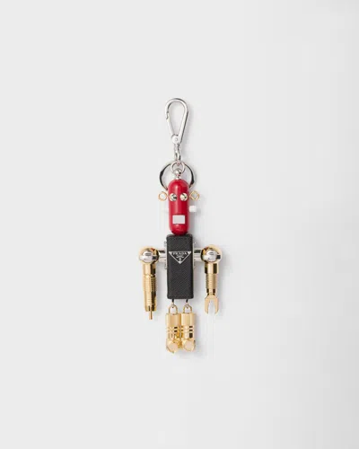 PRADA ROBOT SAFFIANO LEATHER KEY RING CHARM