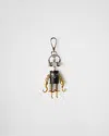 Prada Robot Saffiano Leather Keychain Charm In Stahl/schwarz
