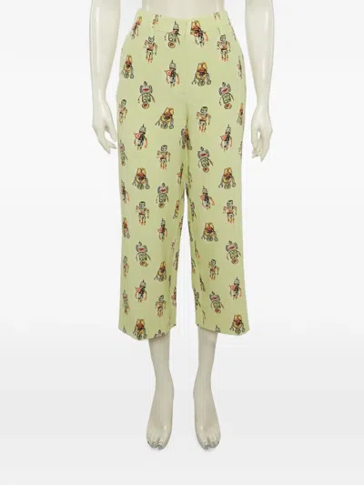 Pre-owned Prada Robot-print Straight-leg Trousers In Green