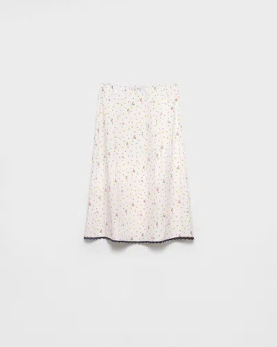 Prada Floral-print Skirt In White