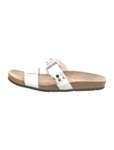 Pre-owned Prada Rockstud Accents Leather Slides In White