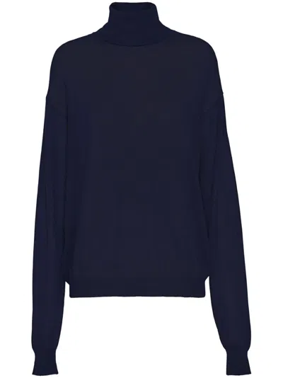 Prada Roll-neck Cashmere Jumper In Blue