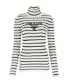 Prada Stripe Logo-intarsia Turtleneck Sweater In White