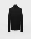 Prada Ribbed Logo Turtleneck Sweater In Black