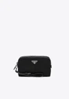 Prada Triangle Logo Pouch Bag In Black