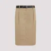 Prada Belted Cotton Twill Pencil Skirt In Nude & Neutrals