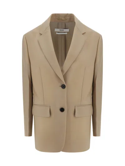 ジャケット PRADA ROPE-COLOURED SINGLE-BREASTED JACKET Prada Rope-coloured Single-breasted Jacket In Wool And