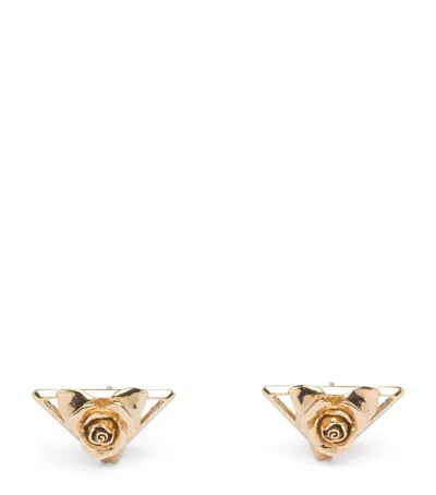 Prada Rose Triangle Stud Earrings In Gold