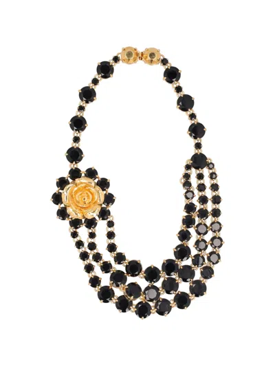 Pre-owned Prada Rose-detail Necklace In Gold