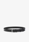 Prada Adjustable Leather Belt With Round Silver Buckle In Black