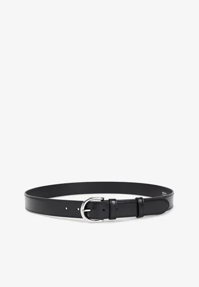 Prada Round Buckle Leather Belt In Black