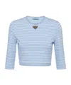 Prada Logo Cotton-blend Crop Top In Sky Blue/white