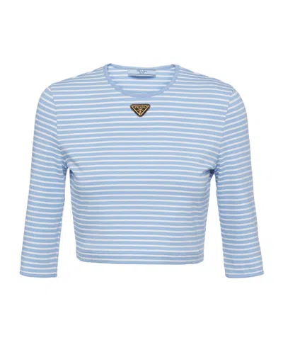PRADA PRADA ROUND-NECK STRIPED CROPPED TOP