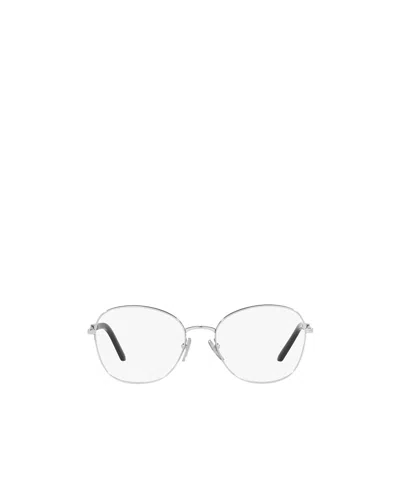 Prada Round Frame Logo Flat Mirror In Gray