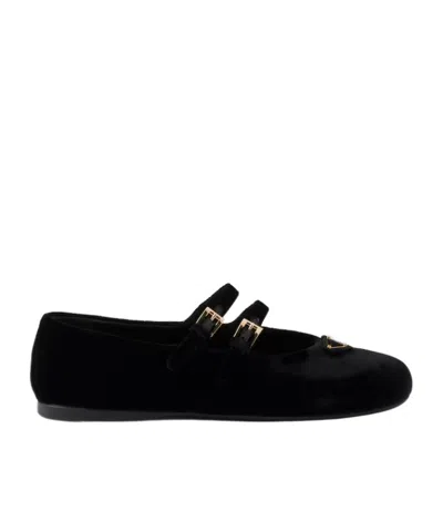 Prada Round Head Ballet Shoes In Black