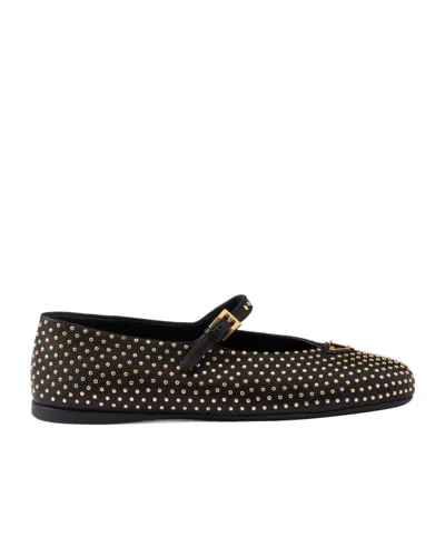 PRADA PRADA TRIANGLE-LOGO STUD-EMBELLISHED BALLERINA SHOES