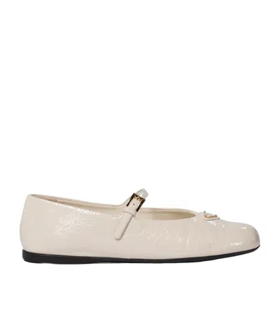 PRADA PRADA LOGO PLAQUE ALMOND TOE BALLERINA SHOES