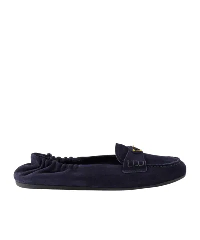 Prada Round-head Flat Shoes In Navy